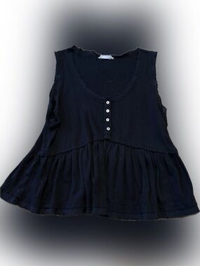 Altar’d State Black Sleeveless Peplum Henley Tank Top